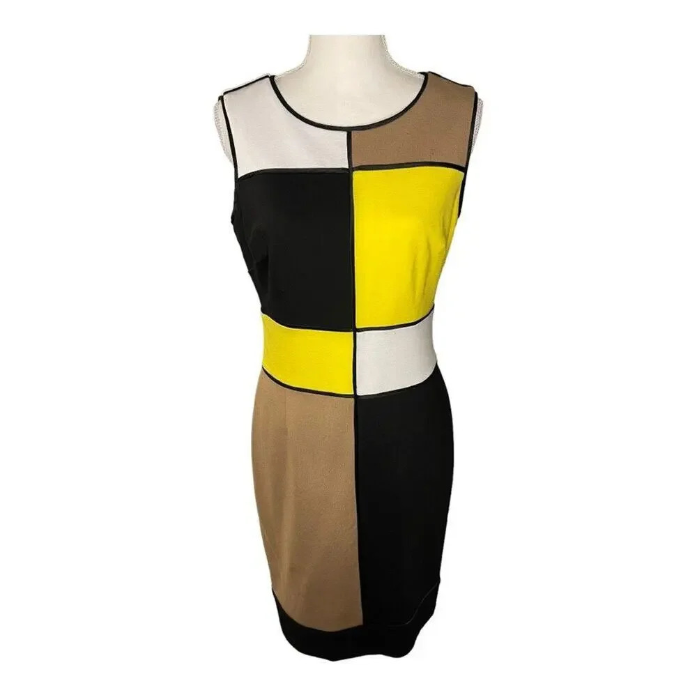 NUE by Shani Knit Size 8 Geometric Design BODY ARCHITECTURE Colorblock Dress